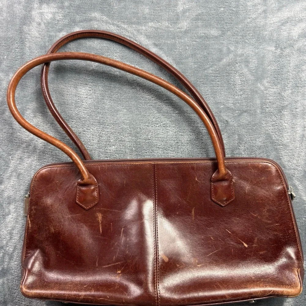 Vintage HOBO International Brown Leather Shoulder Bag Purse Satchel Tote